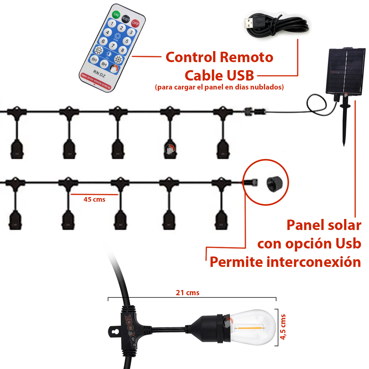 Miniatura 3 de Cadena De 10 Bombillos Clásicos Solar